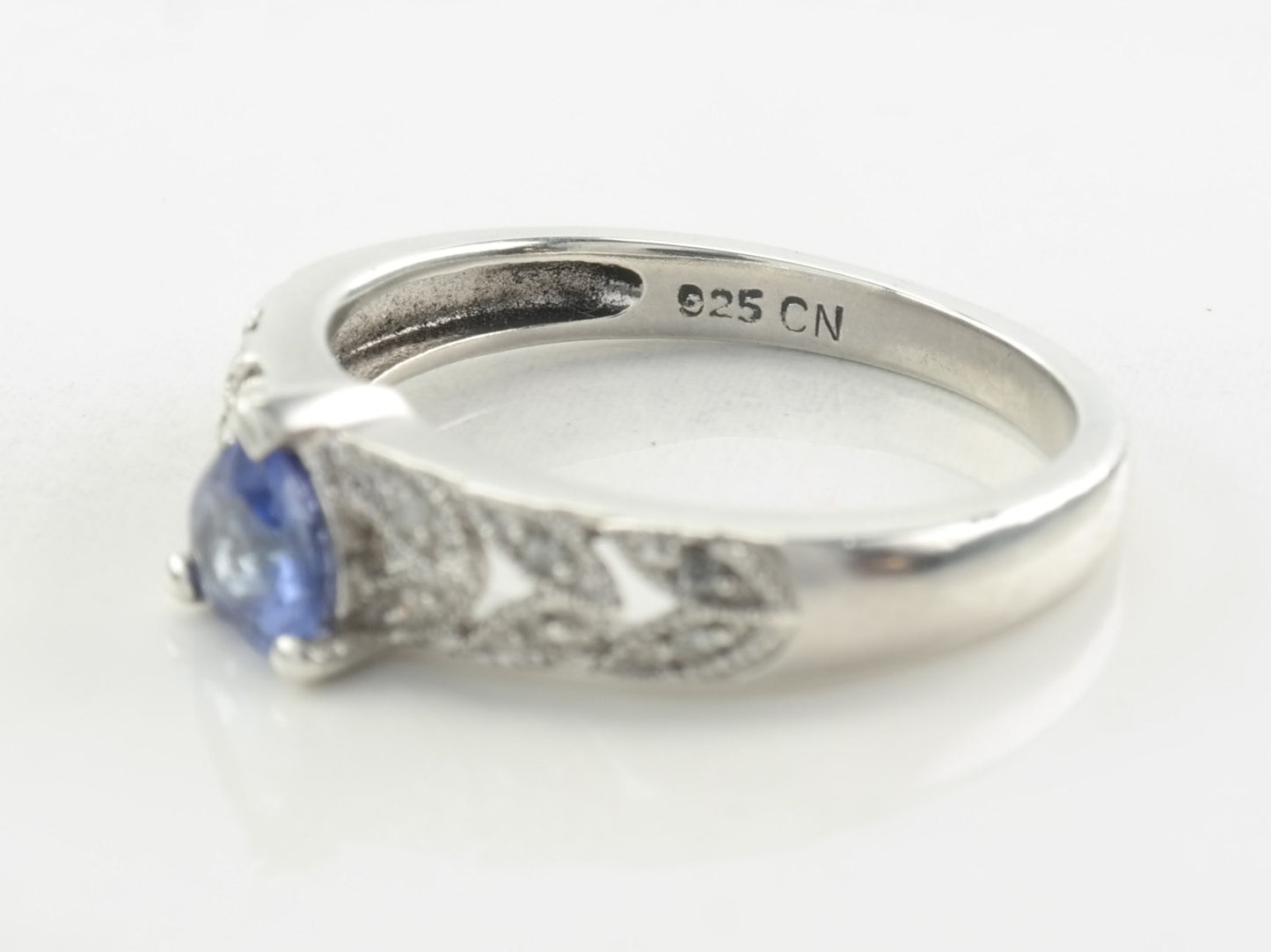 Sterling Silver Heart Ring Tanzanite, Diamond Size 6 3/4