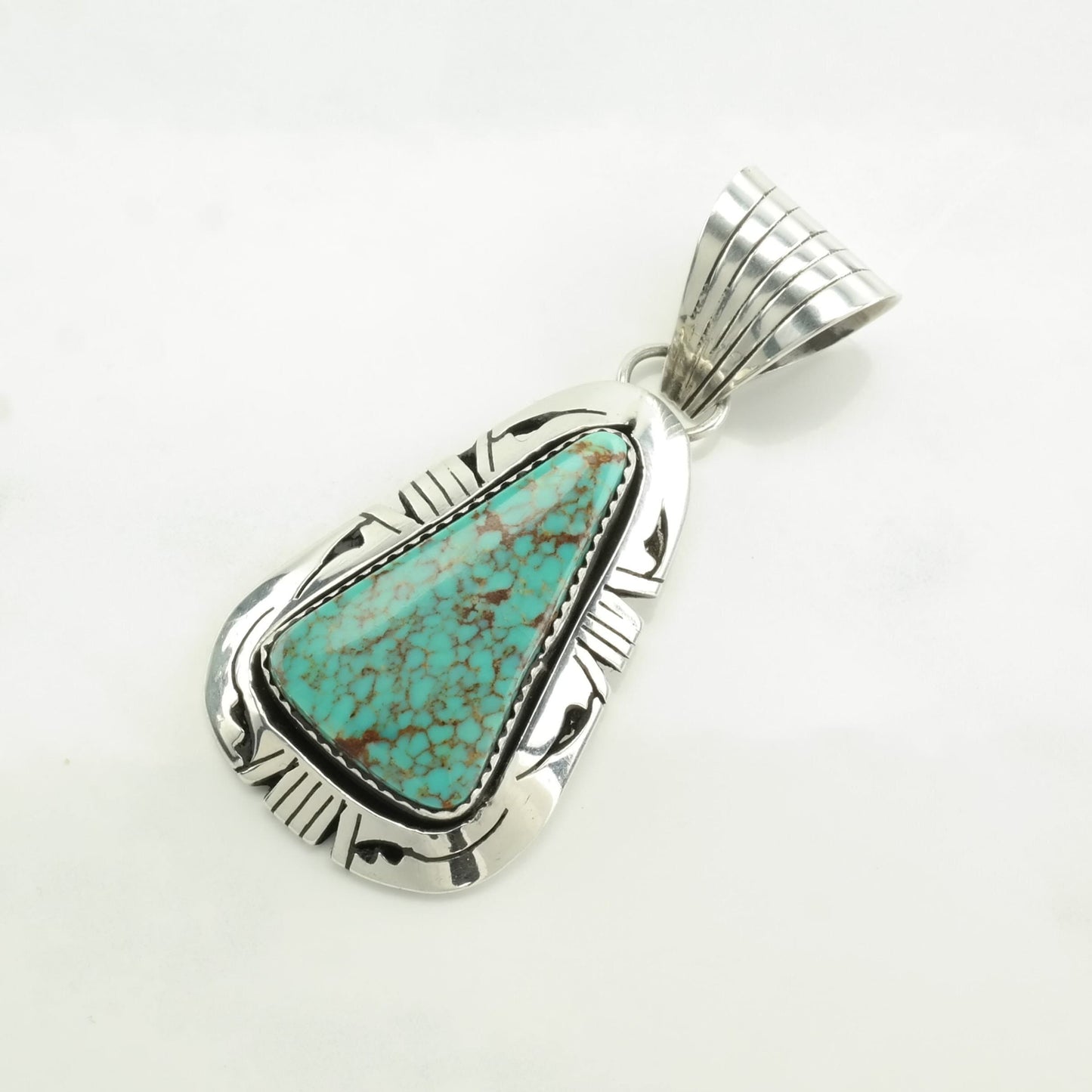 Native American Spiderweb Turquoise Triangle Sterling Silver Pendant