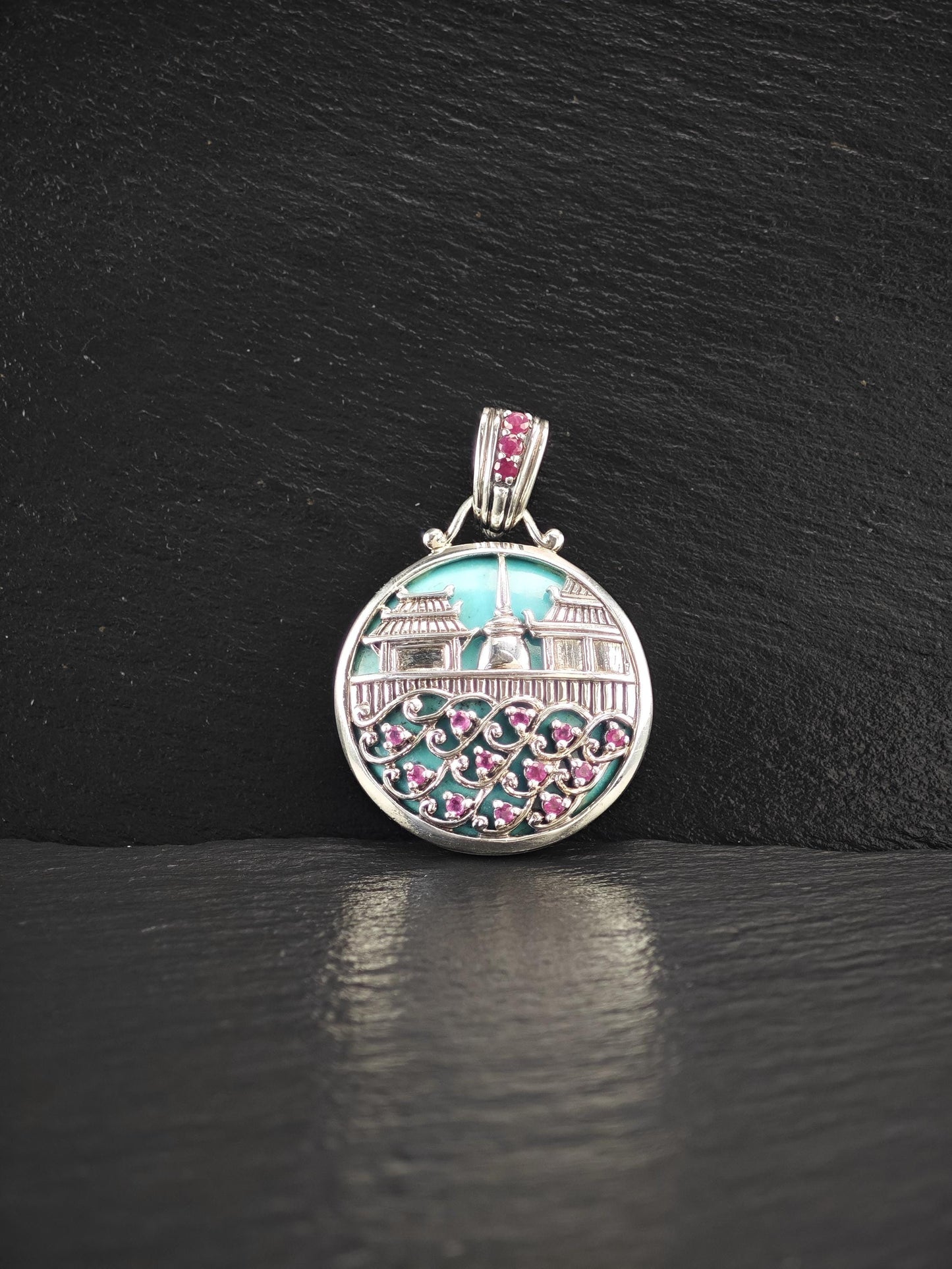 Turquoise, Ruby Thailand Pendant Sterling Silver P2738
