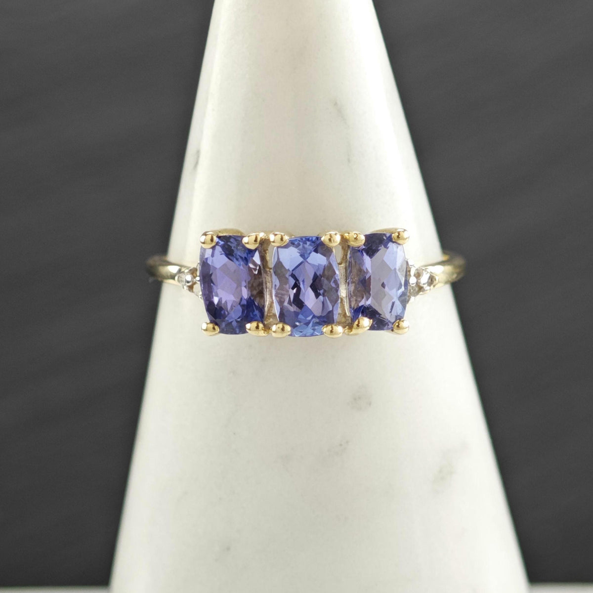 Tanzanite & Diamond 10K Gold Ring Sz 8 R6778