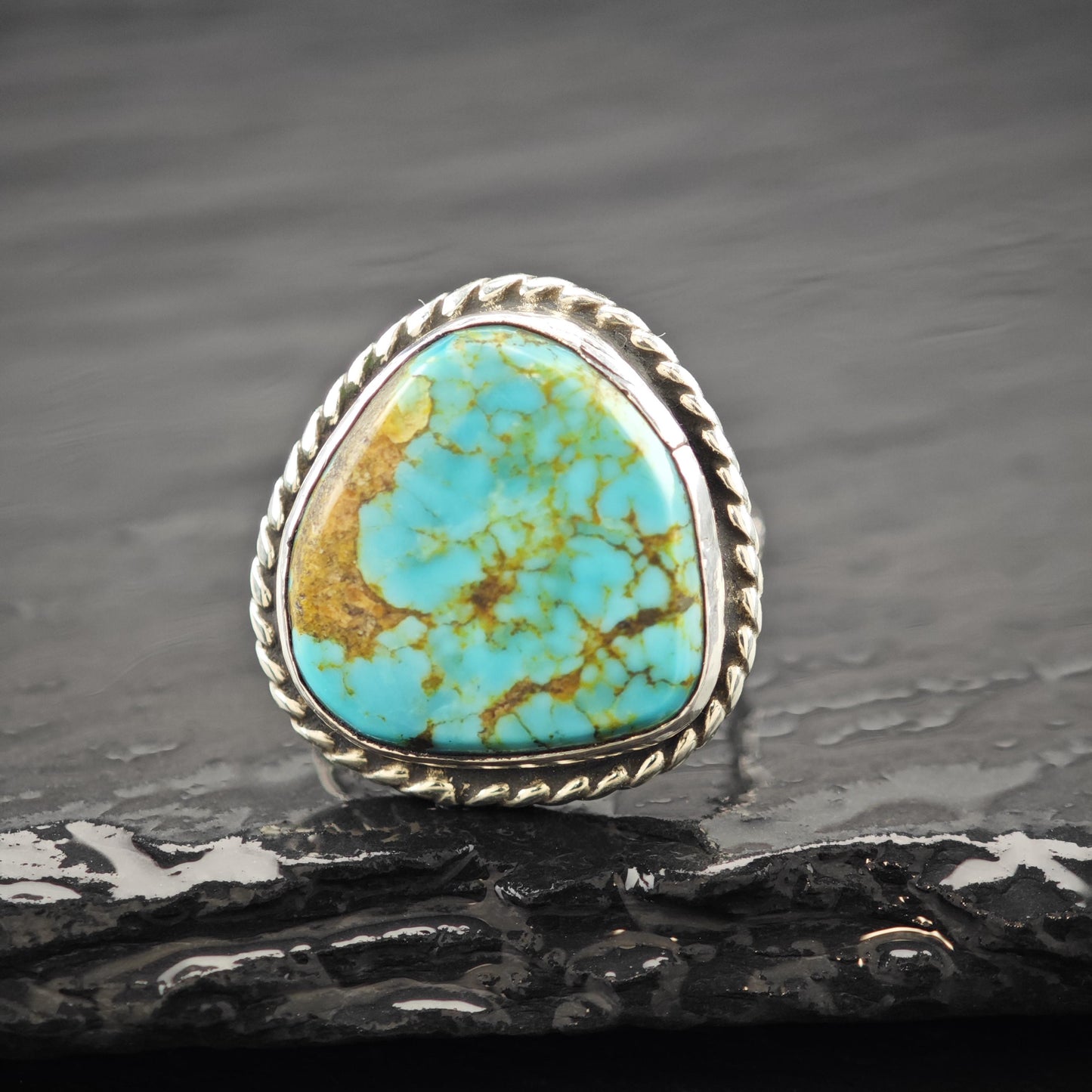 Southwest Spiderweb Turquoise Ring Sterling Silver Size 5 3/4