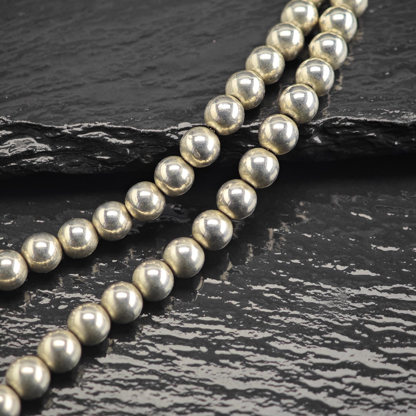 6mm Seamless Beads Sterling Silver Beaded Necklace N2771