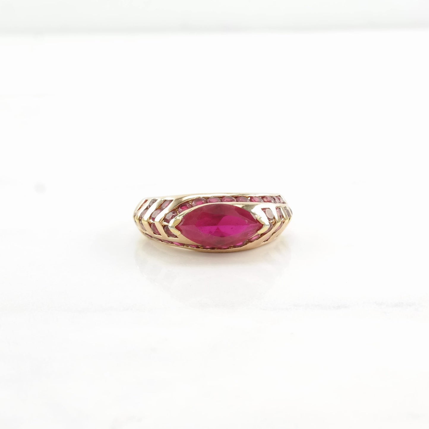 Sterling Silver Ring Lab Ruby Gold Plated Red Size 6 3/4