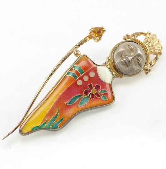 Katrin Wolf Brooch Enamel Citrine Gold Goddess Sterling Silver