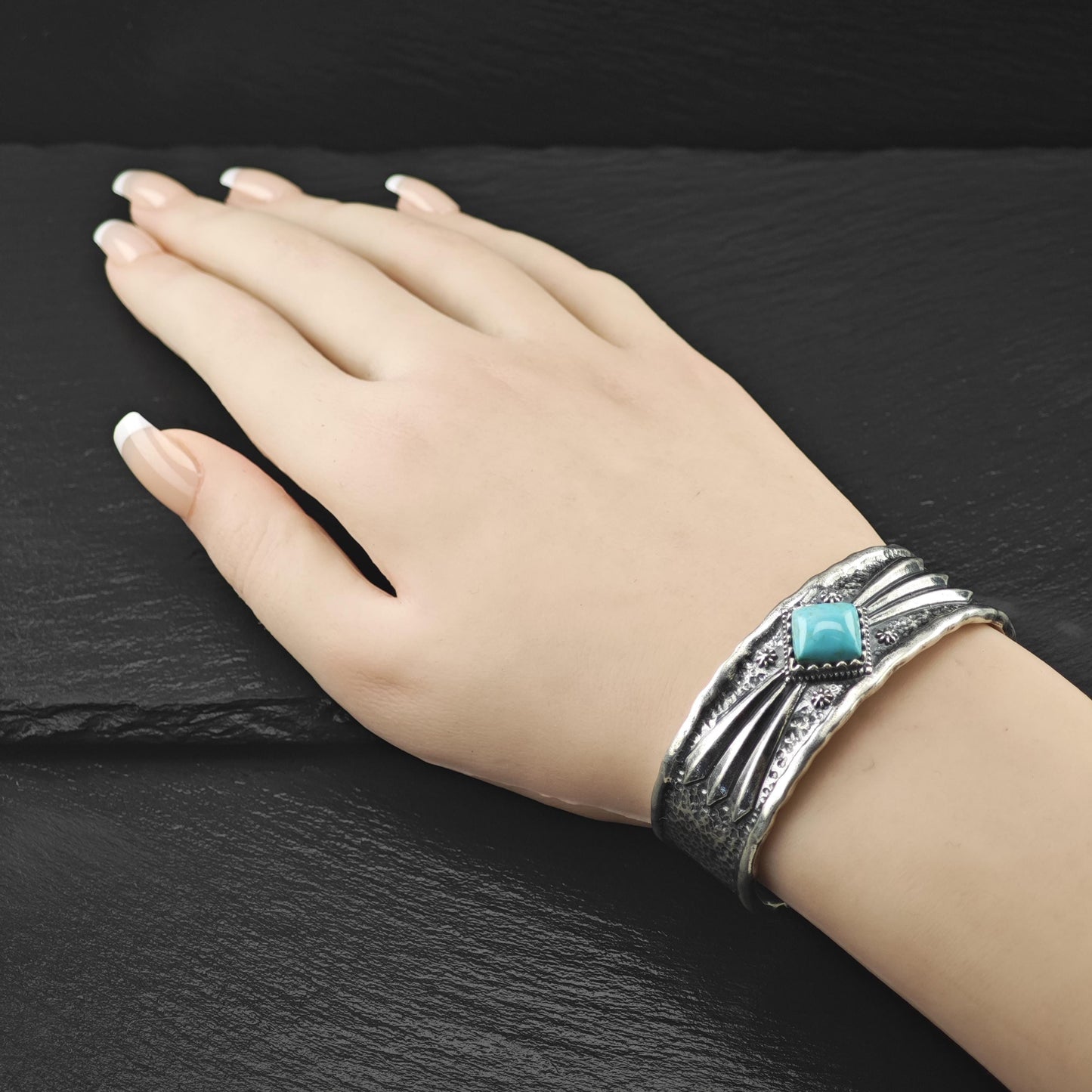 Carolyn Pollack Turquoise Sandcast Cuff Bracelet Sterling Silver