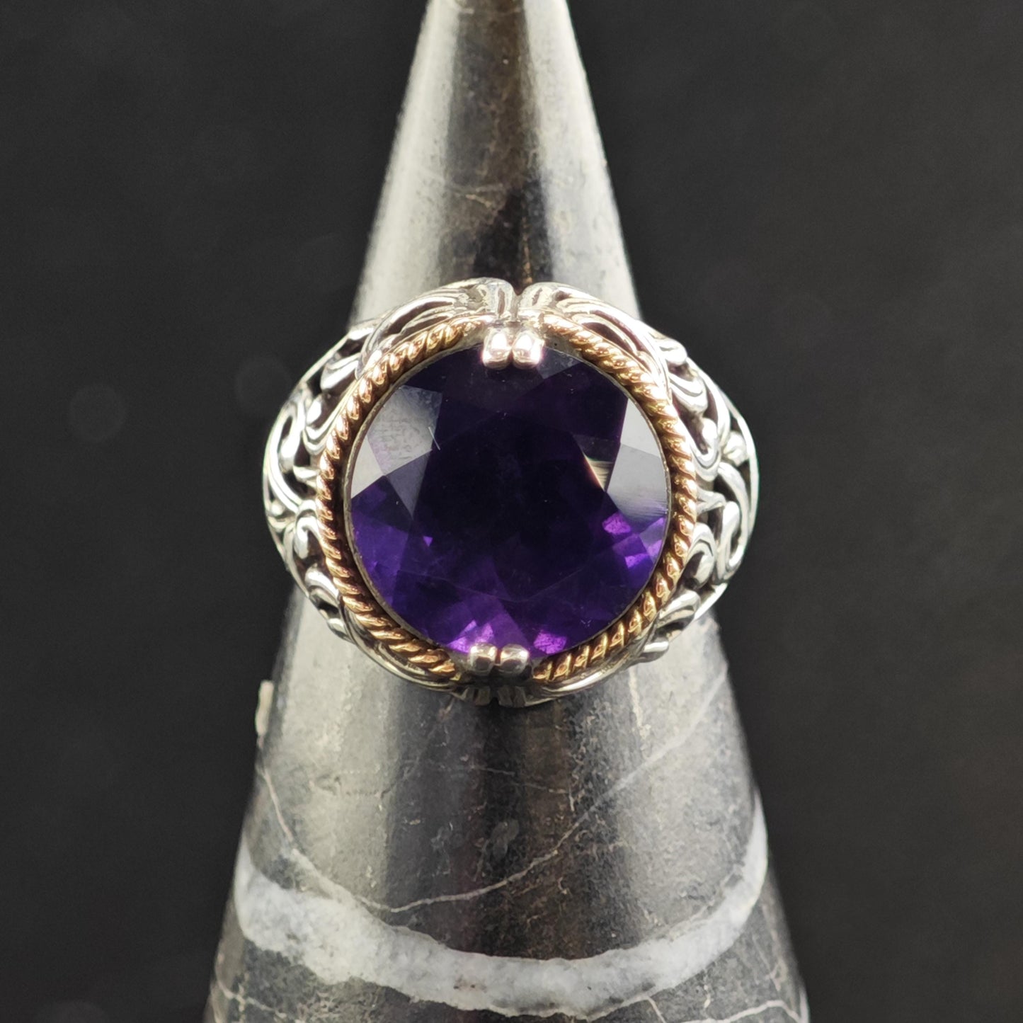 Amethyst 14k Gold Bezel Sterling Silver Ring Sz 6 R6571