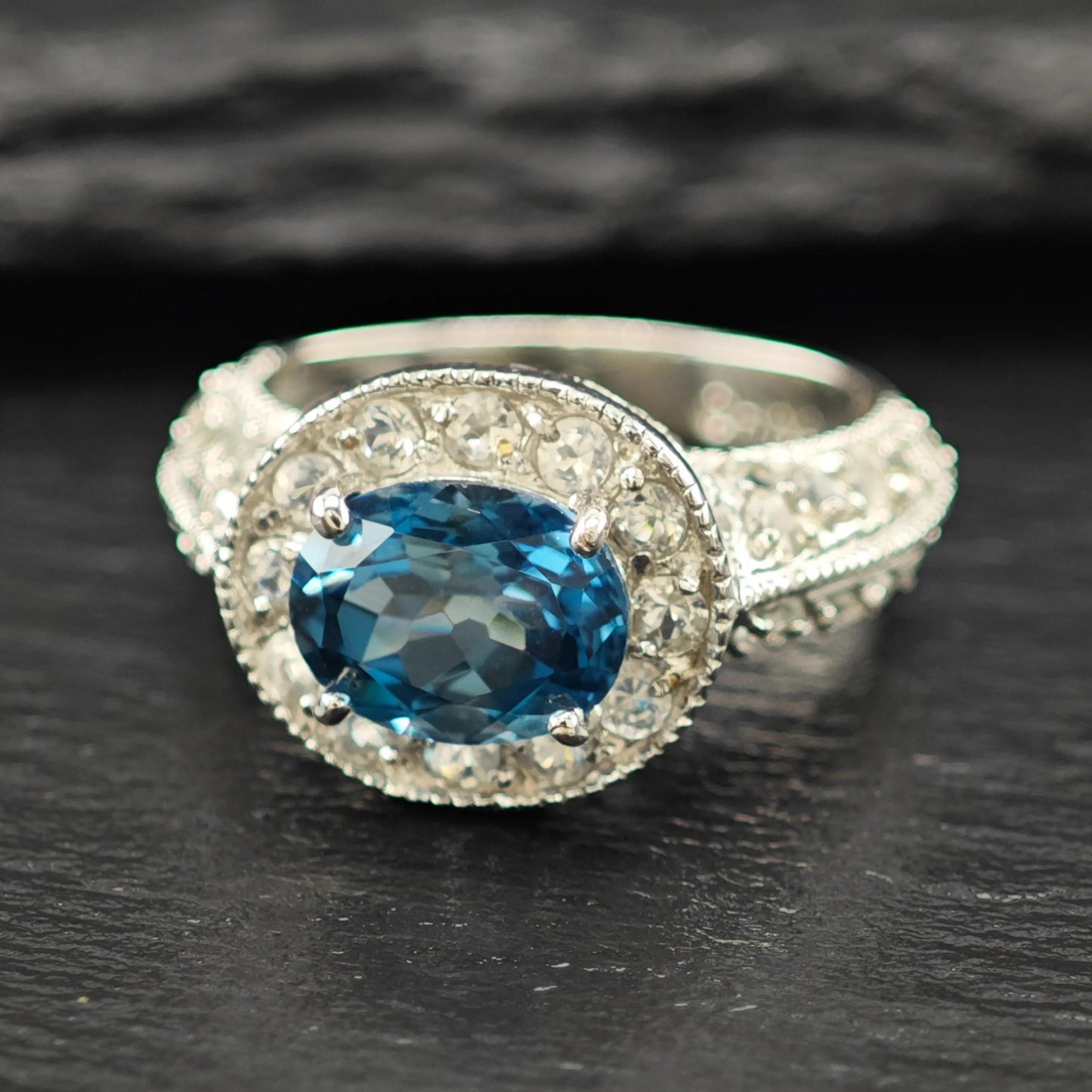 Lab London Blue Topaz Ring Sterling Silver Sz 7 1/2 R6124