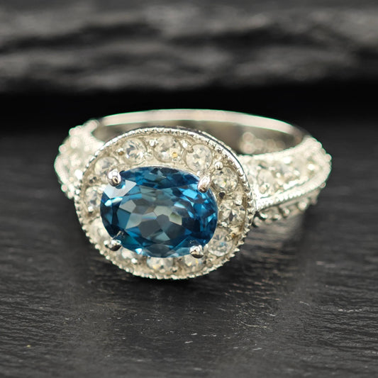 Lab London Blue Topaz Ring Sterling Silver Sz 7 1/2 R6124