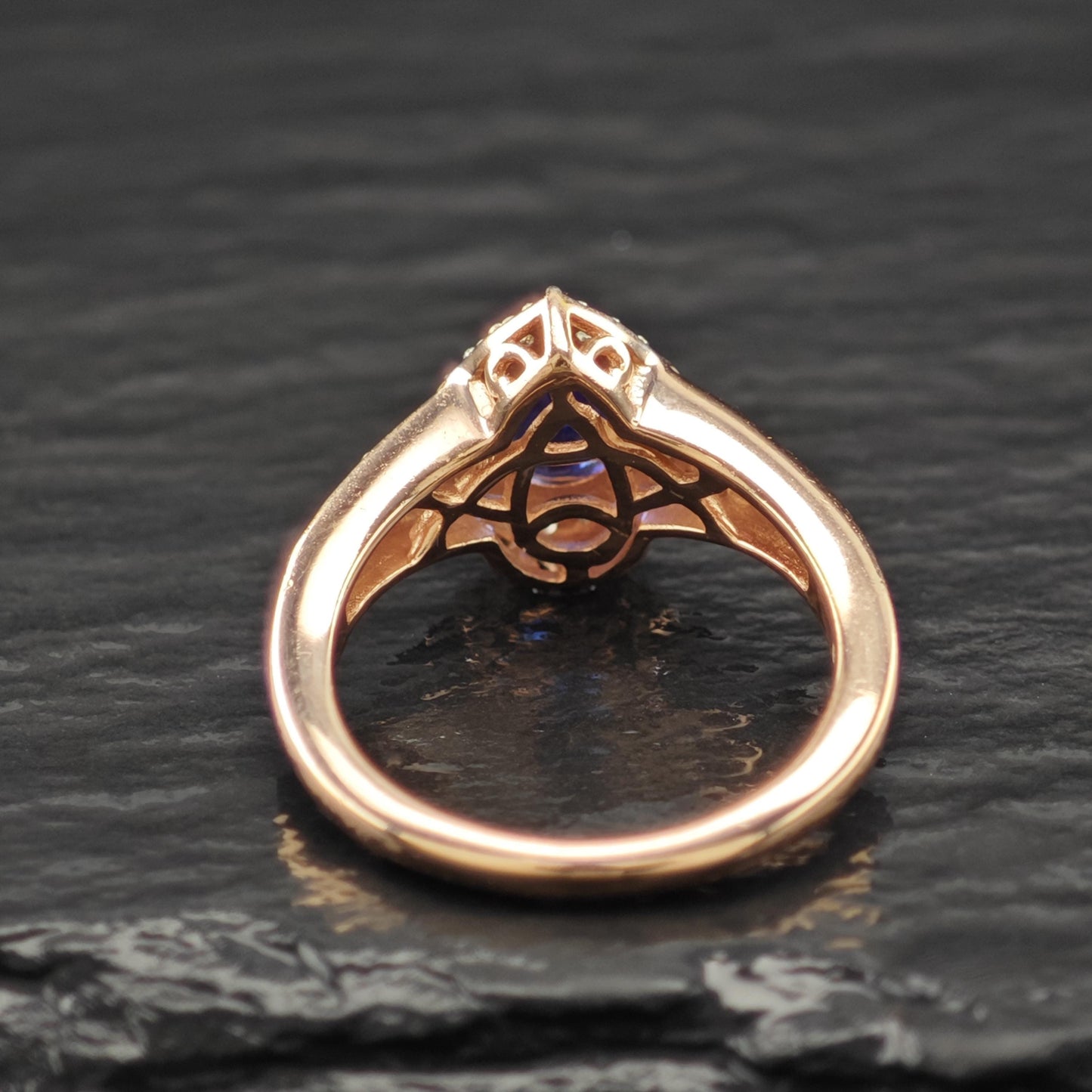 Natural Sapphire Teardrop 14K Rose Gold Plated Ring Sterling Silver Sz 5 R6167