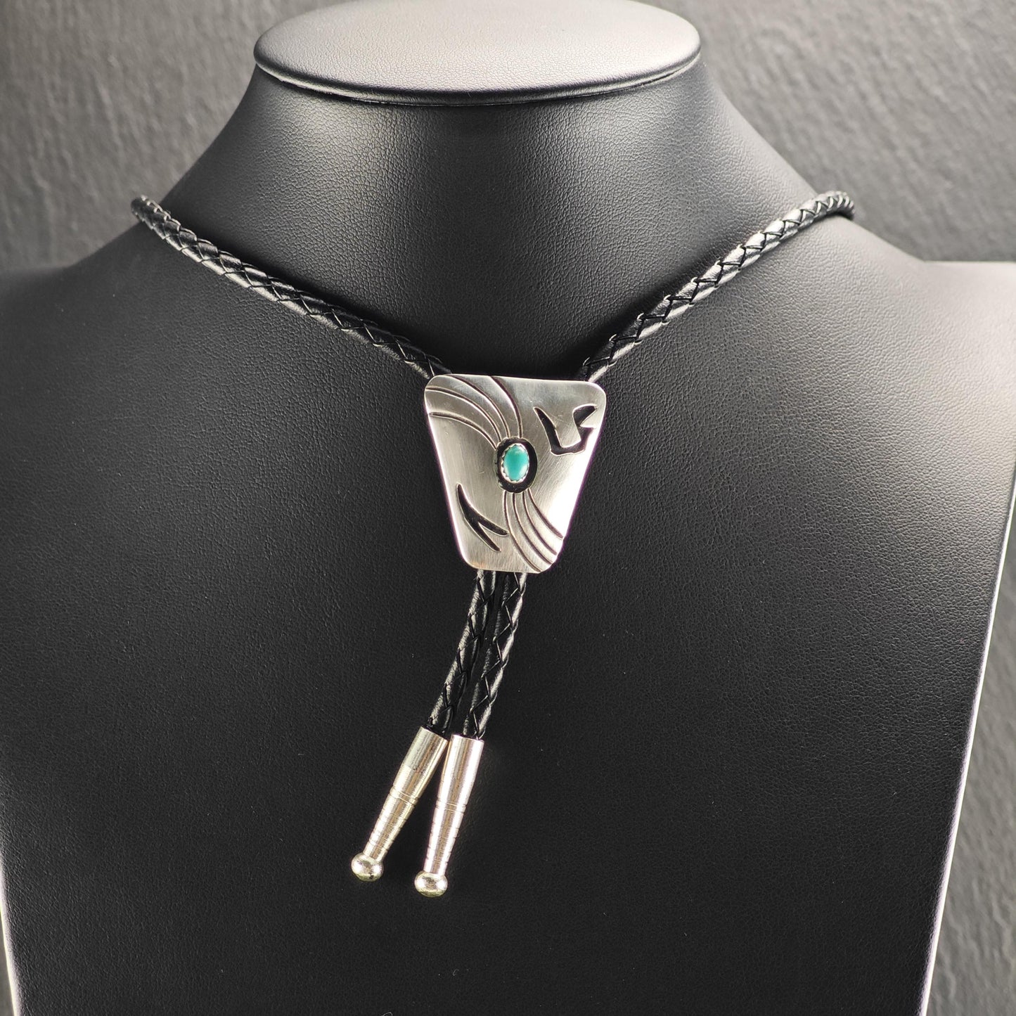 Vintage Native American Sterling Silver Turquoise Overlay Bolo Tie Necklace N2741