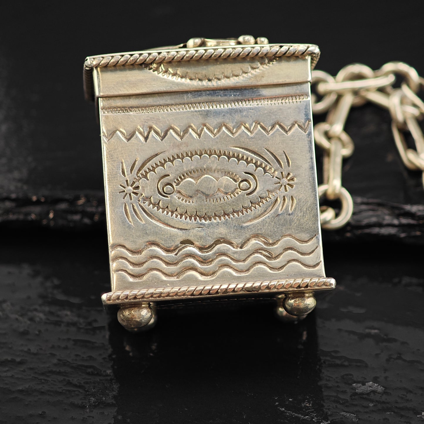Ben Begay Trinket Box, Stamped Sterling Silver, Feather Necklace N1630