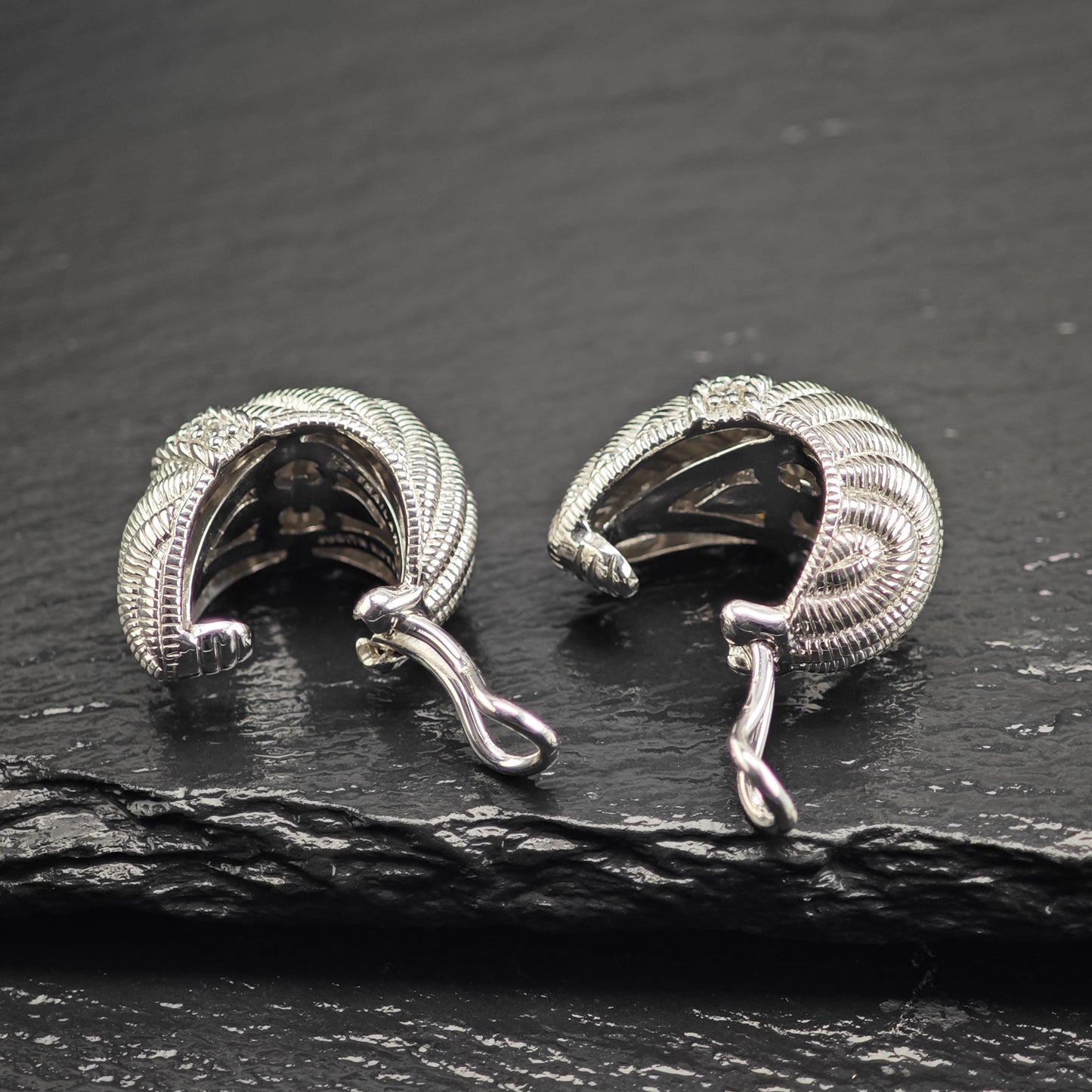 Judith Ripka Scalloped CZ Sterling Silver Clip On Earrings ER3165