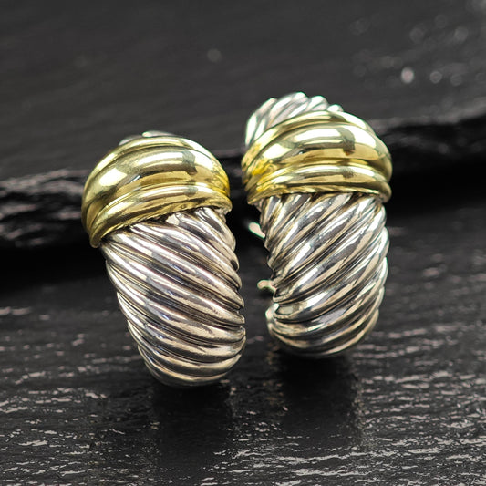AS IS David Yurman Gold Shrimp 14K, Gold Post Omega Back Earrings Sterling Silver