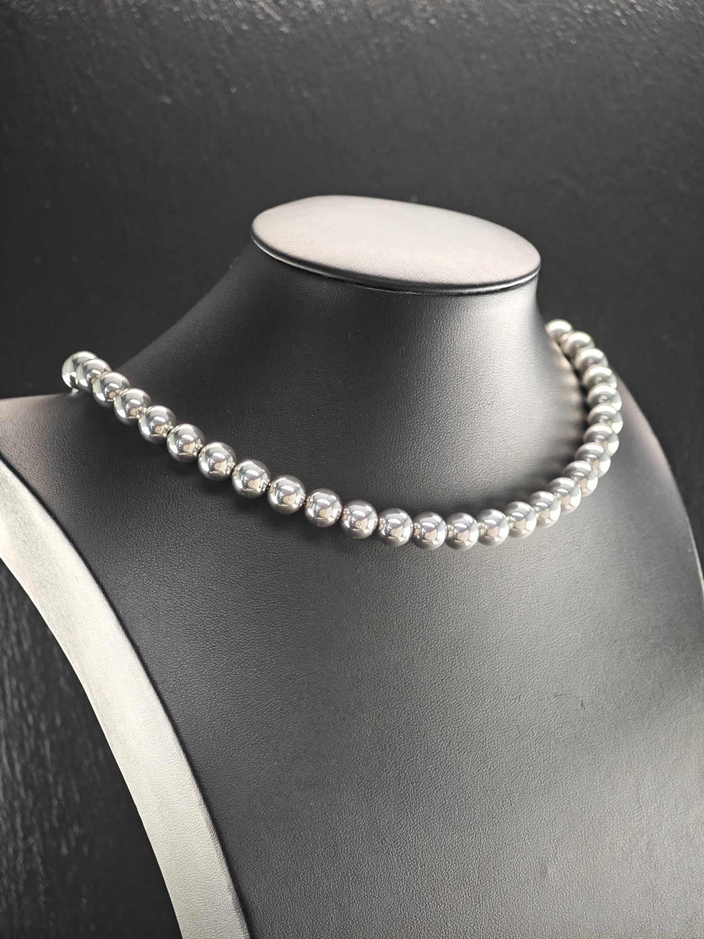 Vintage Tiffany 10mm Bead, Hardwear Beaded Necklace Sterling Silver N2506
