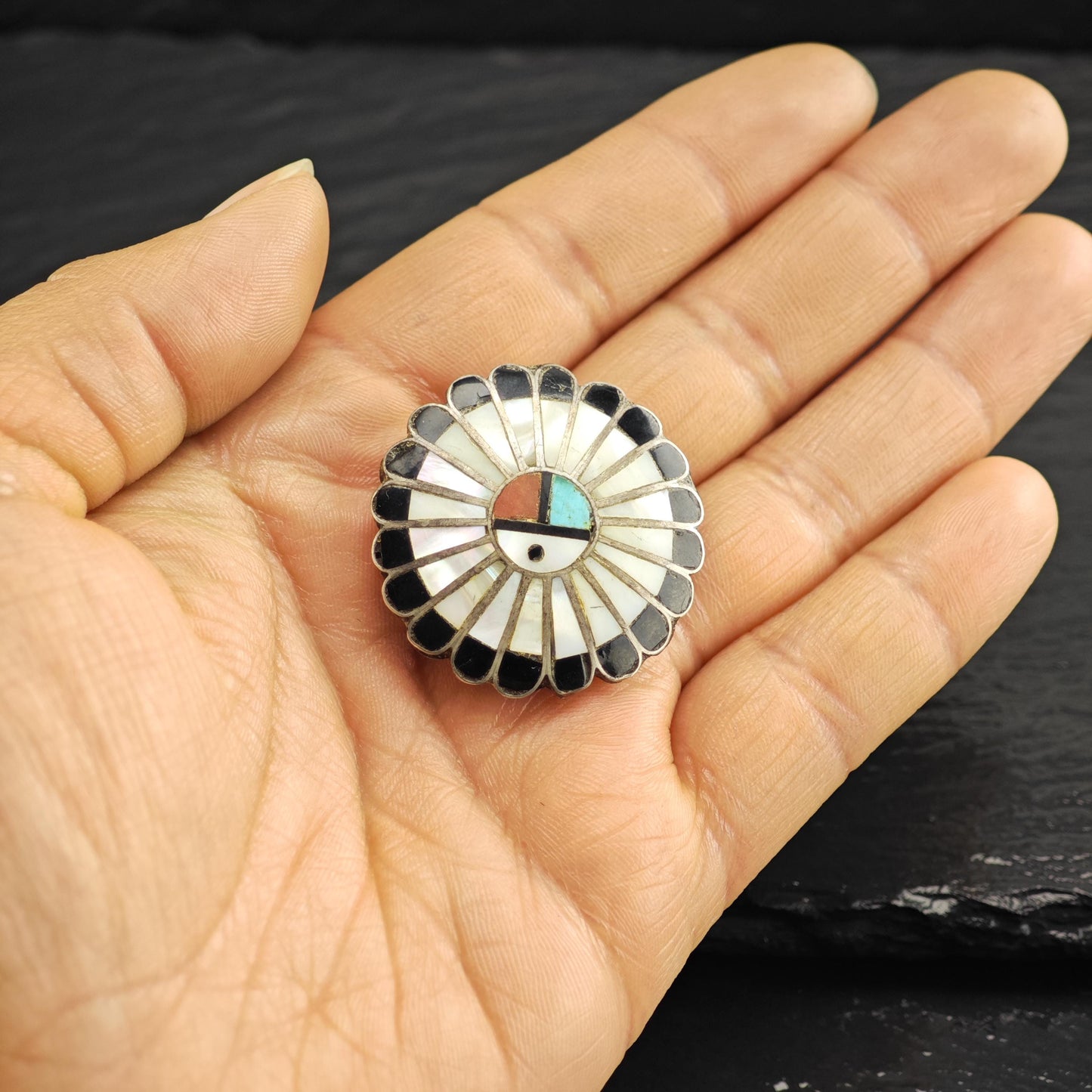 Zuni Inlay Surface Pendant Sterling Silver P3057