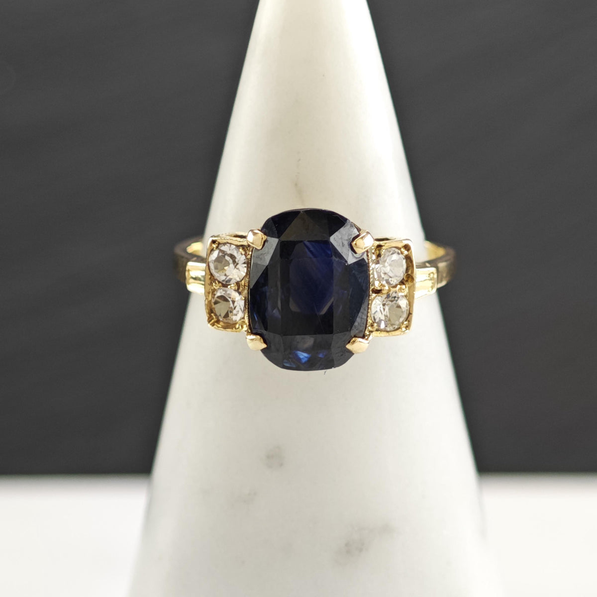 Sapphire & White Topaz 14K Gold Ring Sz 6 1/2 R6788