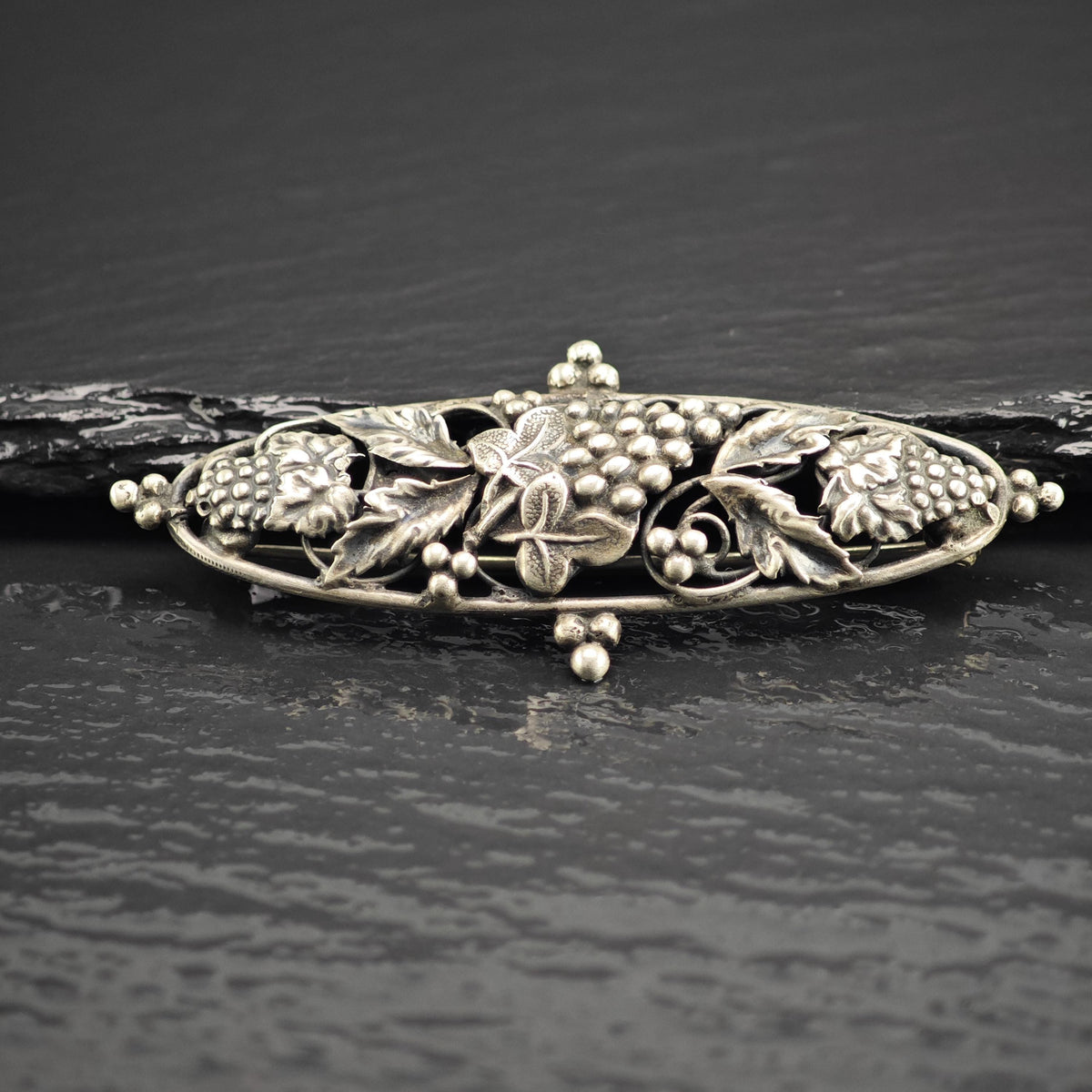 Mid-Century Grape Vine Sterling Silver Brooch B2235