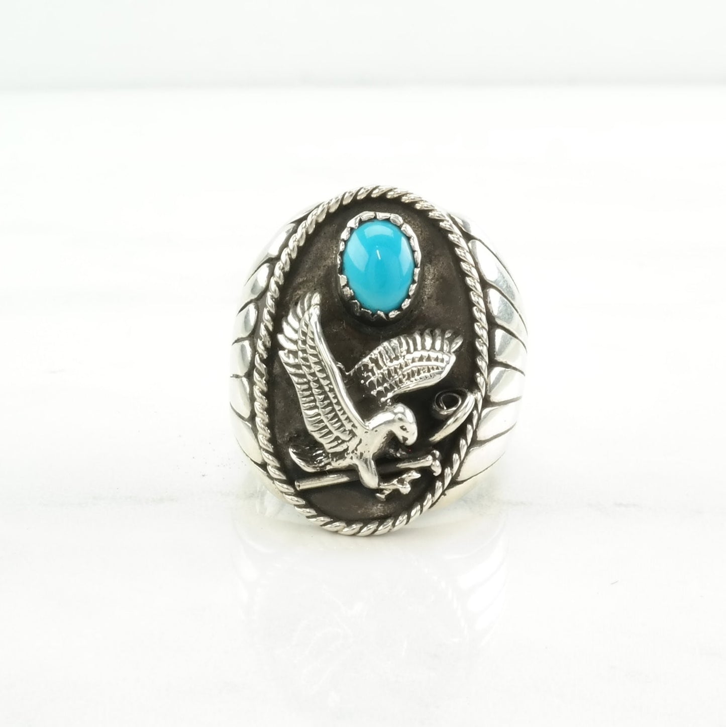 Vintage Turquoise Eagle Silver Ring Sterling Blue Size 11