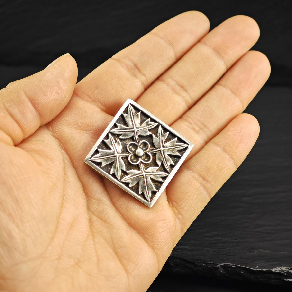 MFA Flower Leaf Square Sterling Silver Pendant Brooch P3098