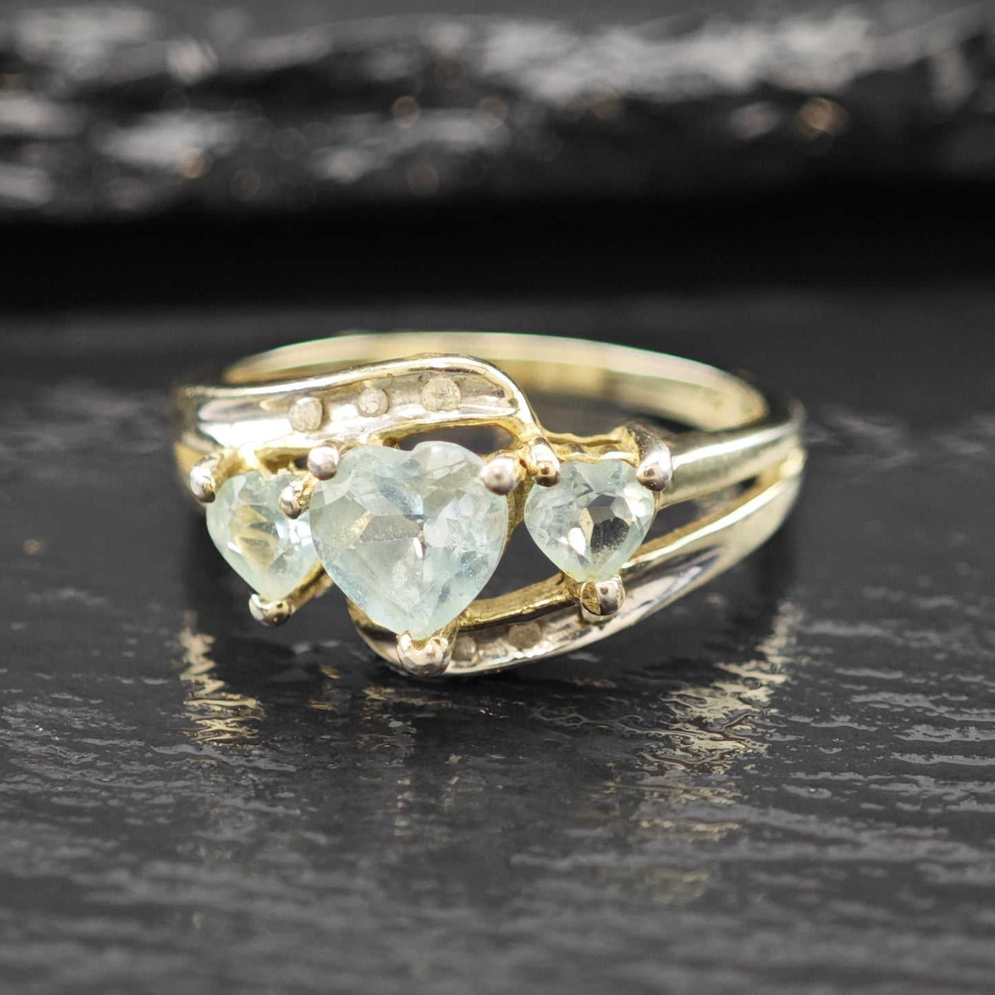 Topaz Heart Diamond Chip Accent 14K Gold Plated Ring Sterling Silver Sz 7 R6155