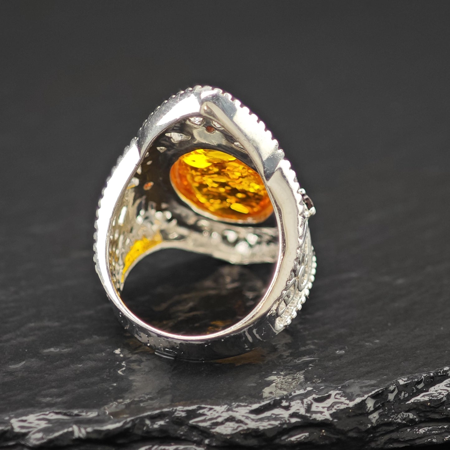 BBJ Amber Ruby Ring Sterling Silver Filigree Sz 6 1/4 R6090