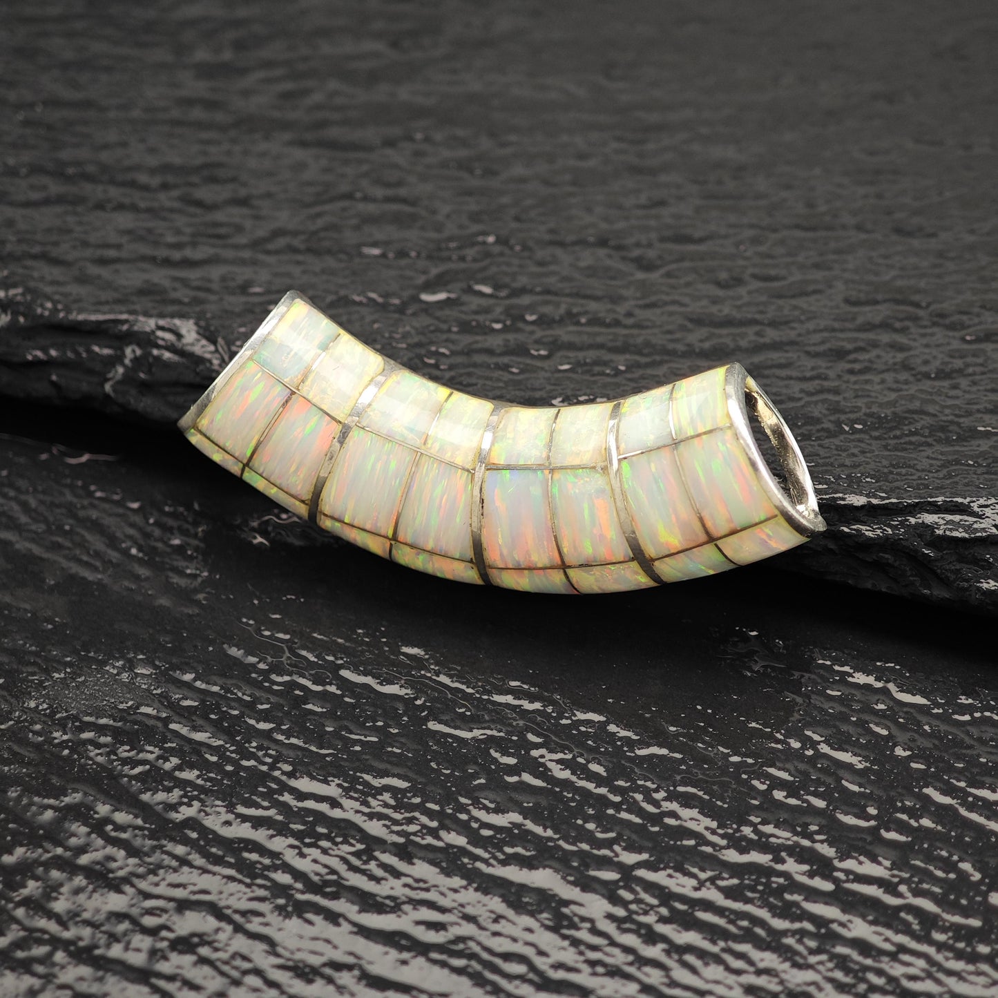 Vintage Opal Inlay Pendant Sterling Silver