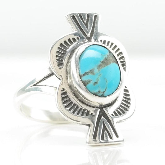 Vintage Rescued Silver Ring Turquoise Sterling Blue Size 7 1/2