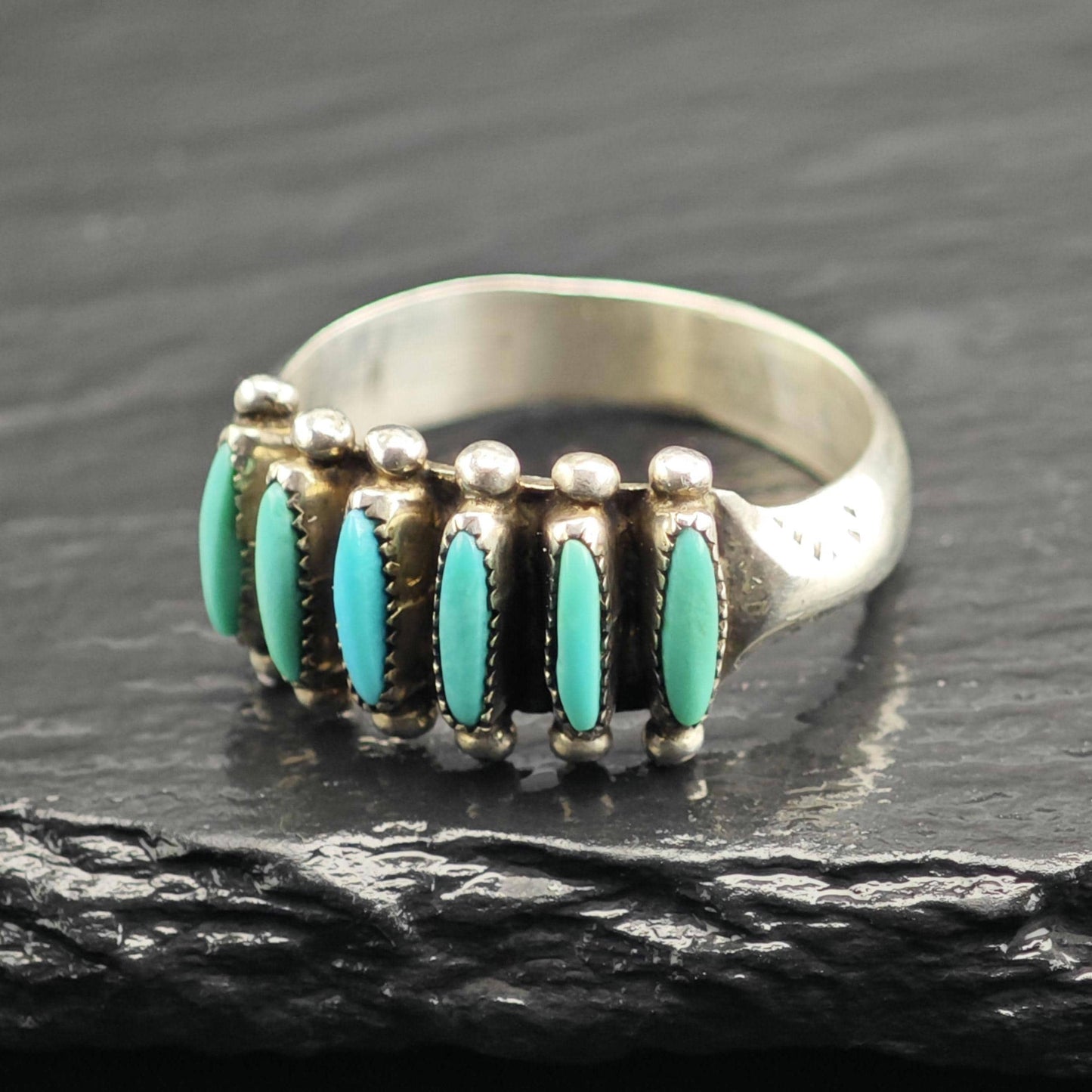 Zuni, Needle Point Turquoise Sterling Silver Ring Sz 8 3/4 R6625