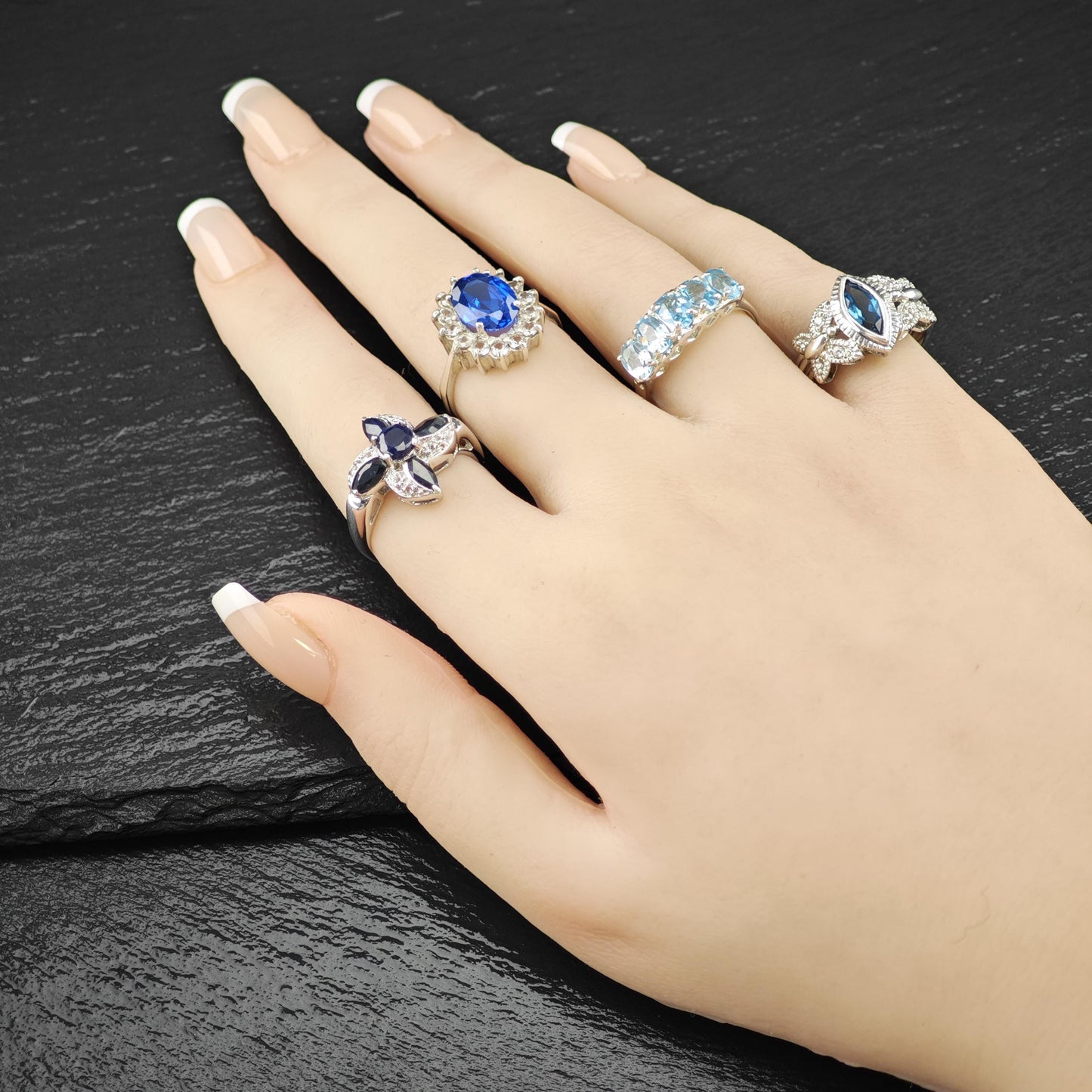 Genuine Sapphire Ring Sterling Silver Sz 7 1/2 R6195