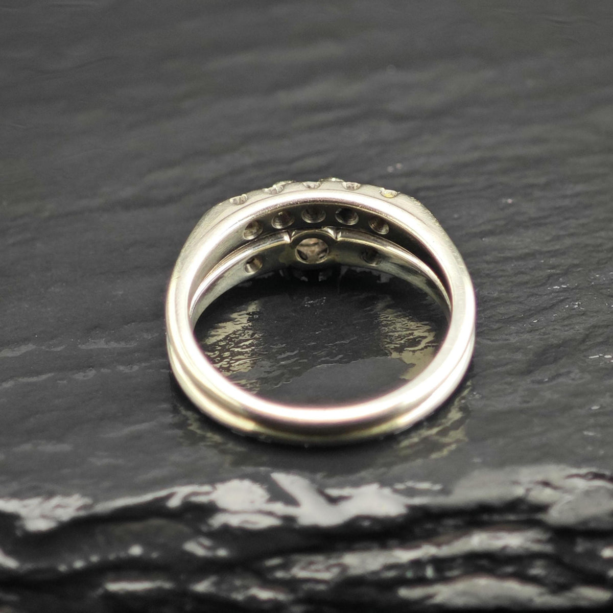 Diamond Double Band 18K White Gold Ring Sz 5 1/4 R6766