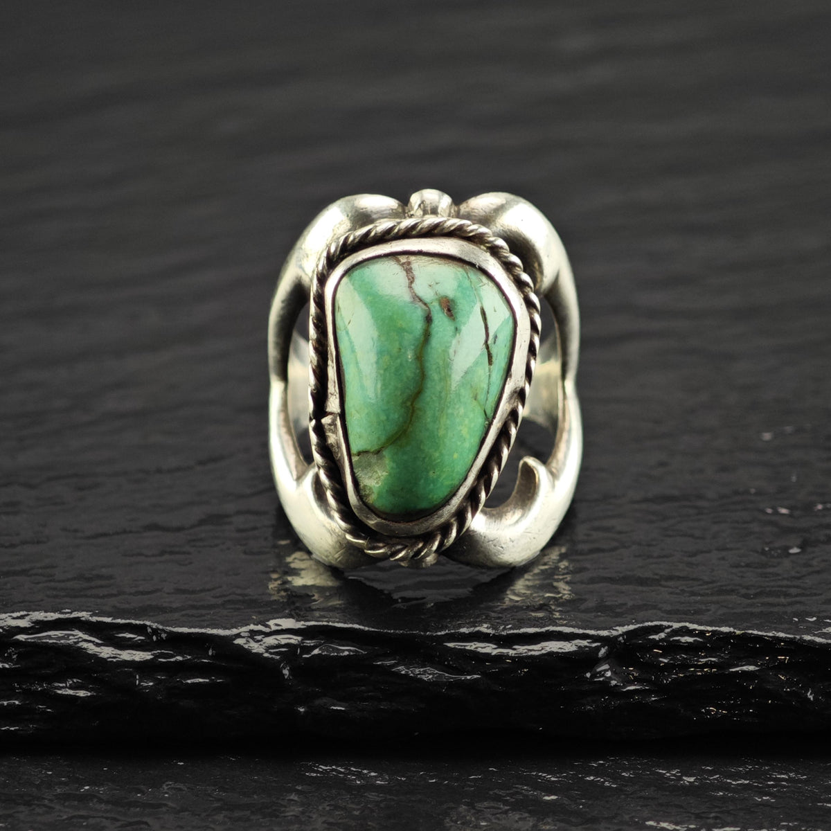 AS IS Sandcast Turquoise Sterling Silver Ring Sz 6 1/2 R6848