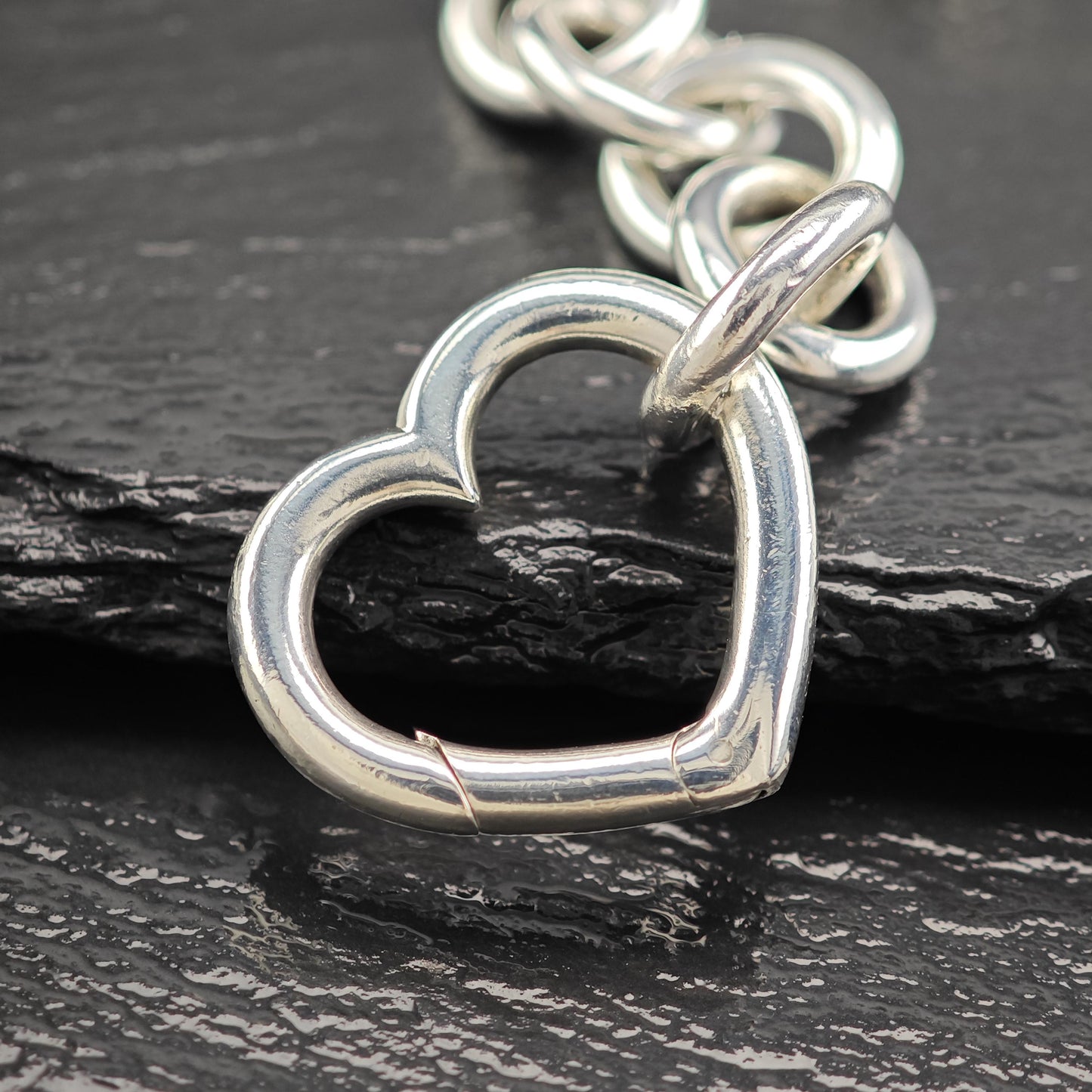 Sterling Silver Large Tiffany Curb Link Bracelet Heart Design