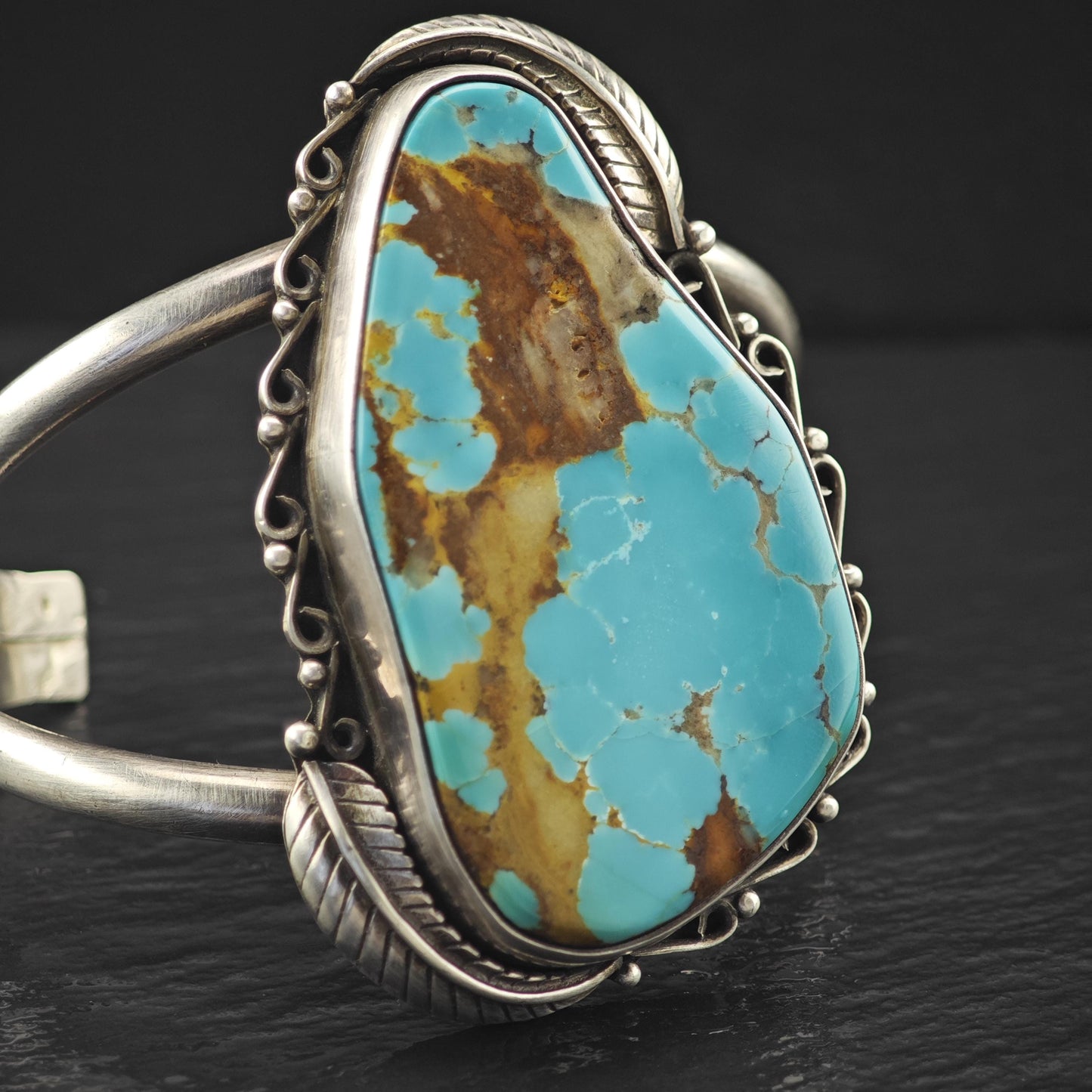 Large Native American Blue Turquoise Cuff Bracelet Sterling Silver