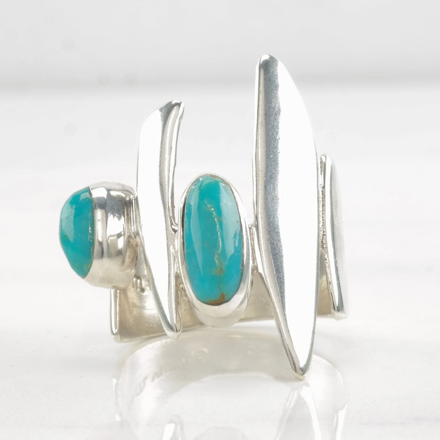 Vintage Christin Wolf Silver Ring Turquoise Abstract Sterling Size 7 3/4, 8