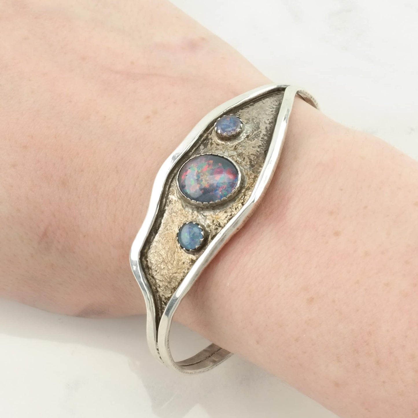 Sterling Silver Cuff Bracelet Purple Black Opal Triplet