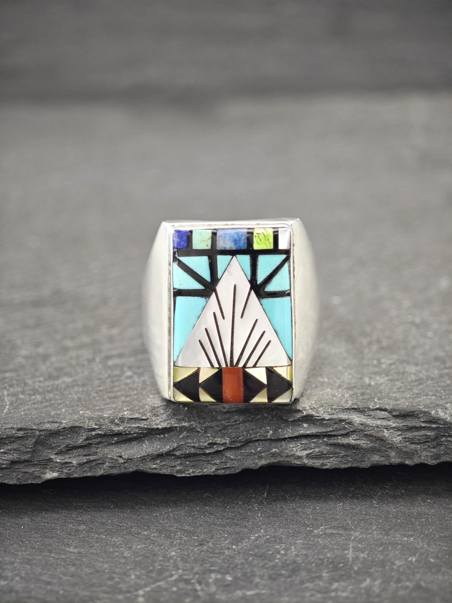 Zuni, Inlay Native American Ring Sterling Silver