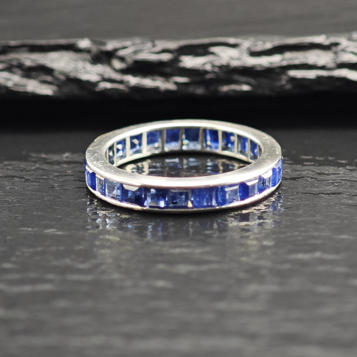 Art Deco Natural Sapphire Platinum Eternity Band 3.4mm Ring Sz 6 1/4 R6758