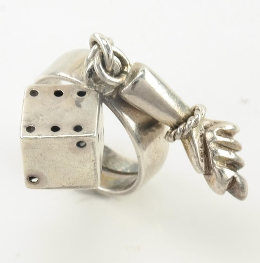 Vintage Figa Dice Sterling Silver Ring Size 4+ Adjustable
