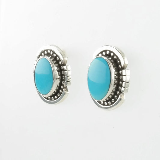 Sterling Silver Stud Earrings Native American Blue Turquoise Sleeping Beauty