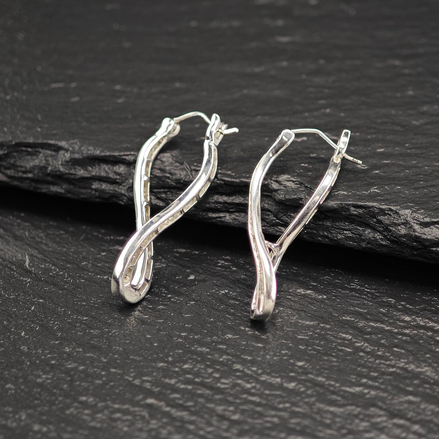 JWBR White Diamonds Abstract Hinged Earrings Sterling Silver