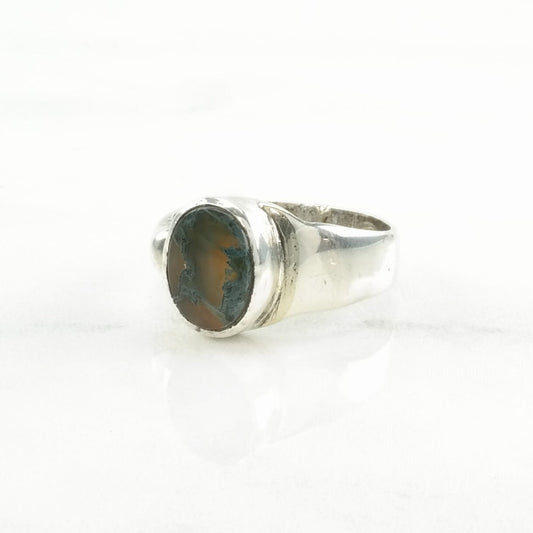 Sterling Silver Ring Dendric Agate Modernist Size 6 1/4