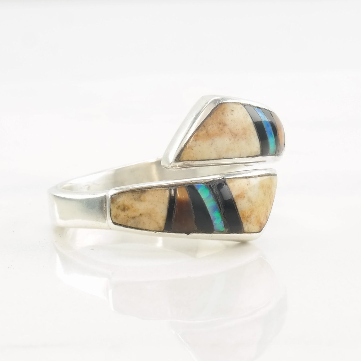 Native American Ring Multi Gem Inlay Sterling Silver Size 8