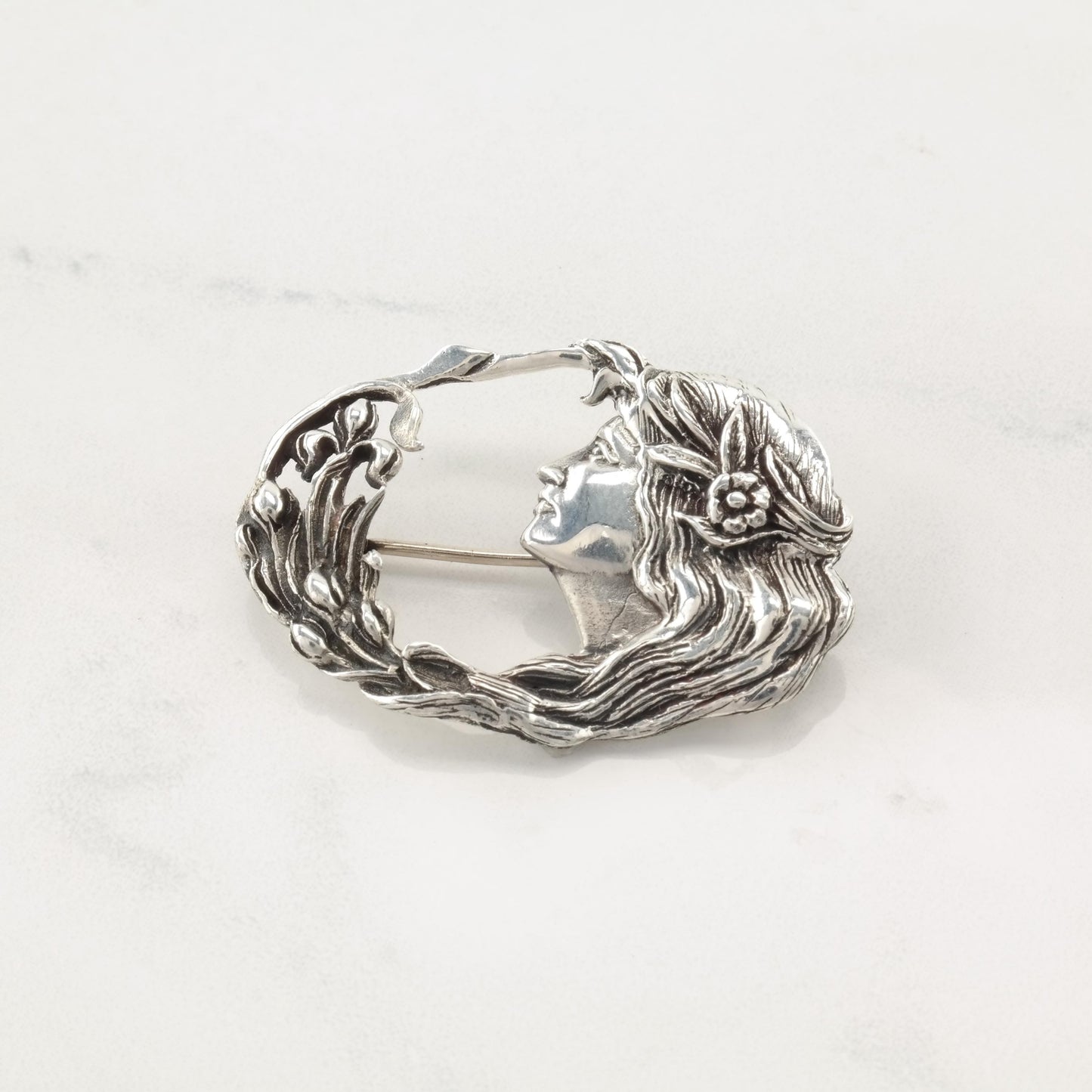 Vintage Art Nouveau Style Sterling Silver Brooch