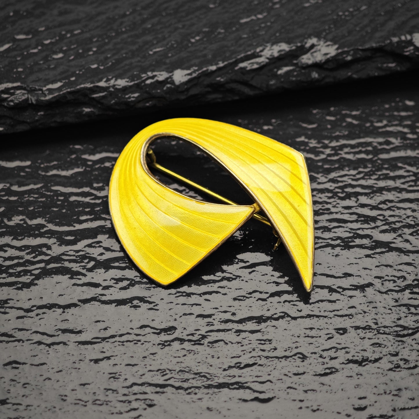 Norway Aksel Holmsen Yellow Enamel Sterling Silver Brooch
