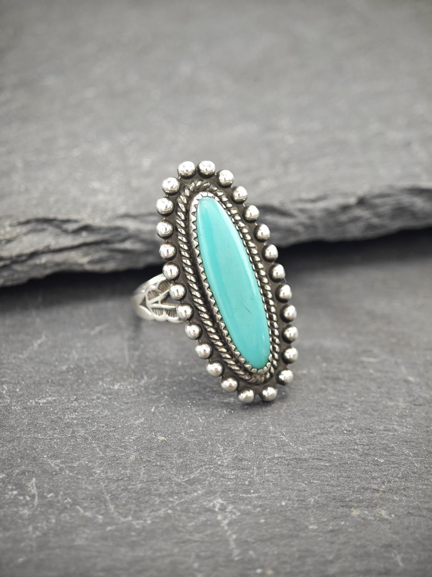 Fred Harvey Era, Block Turquoise Ring Sterling Silver