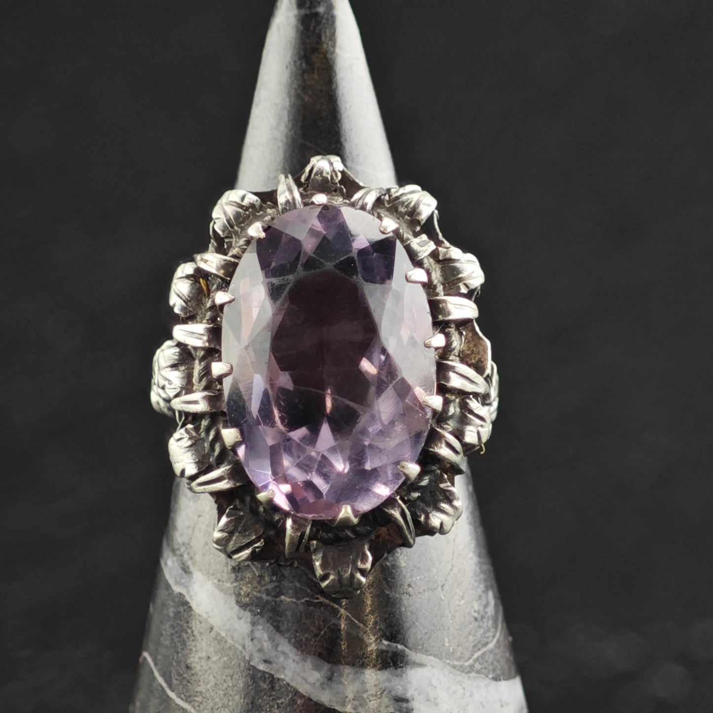 AS IS Mid Century Amethyst Sterling Silver Ring Sz 6 R6601