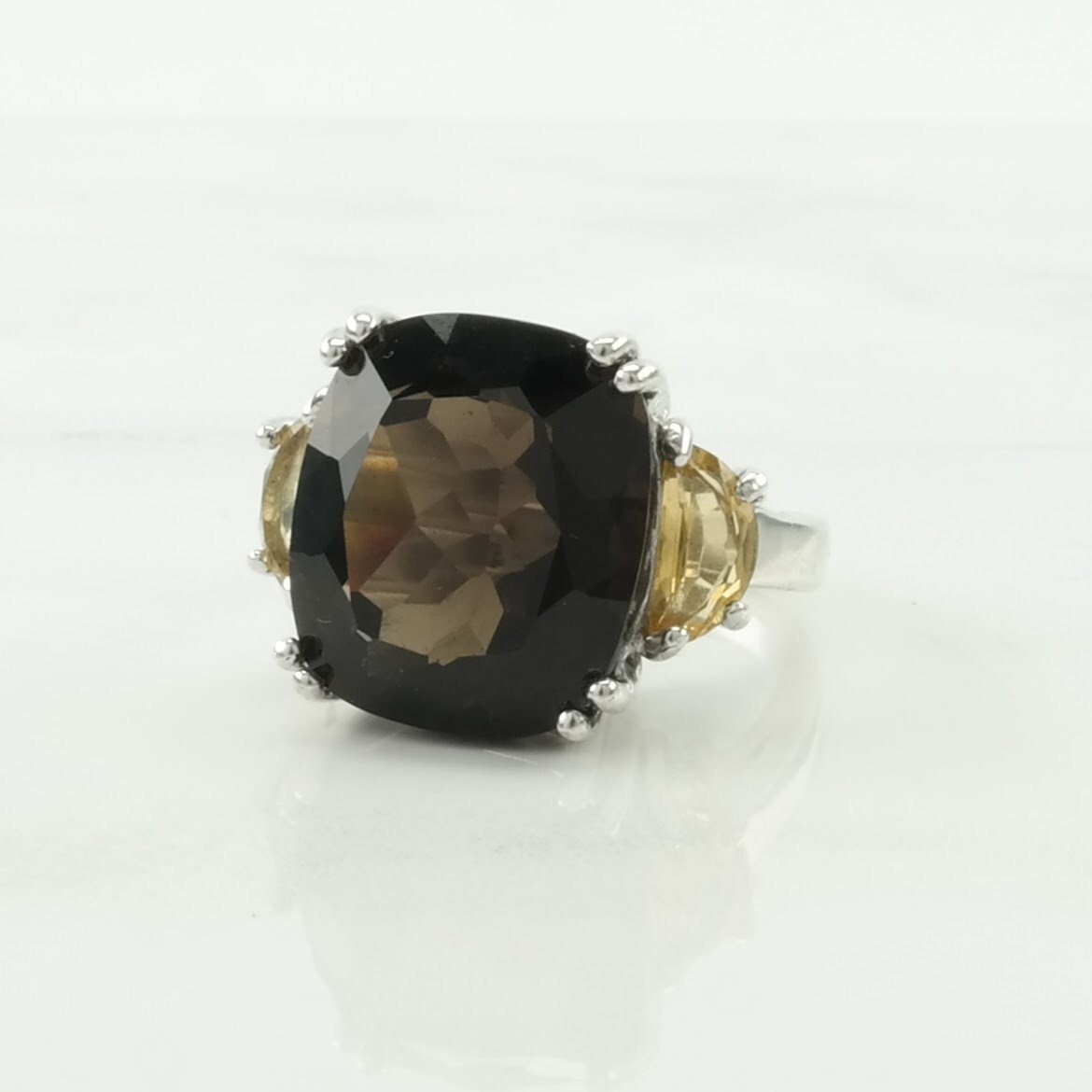 Sterling Silver Ring Smokey Quartz Citrine Size 7