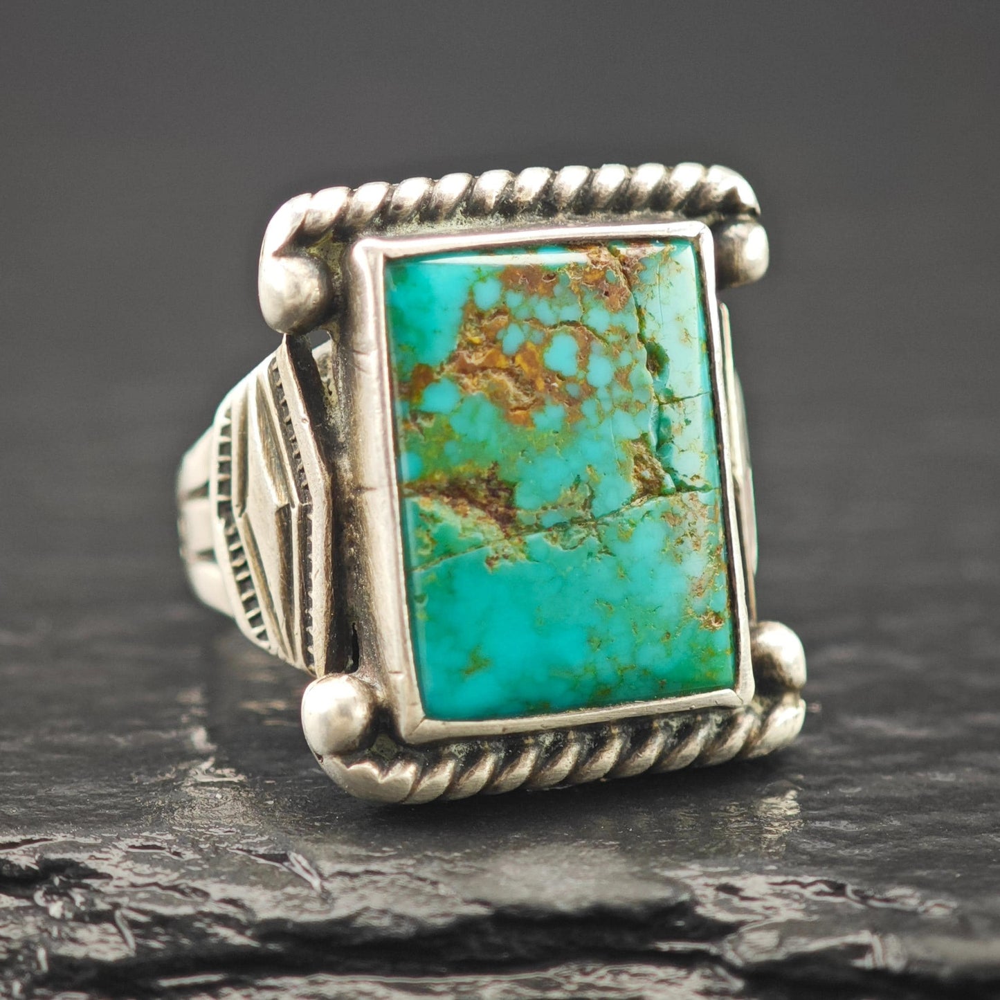 Historic, Native American Green Turquoise Ring Sterling Silver