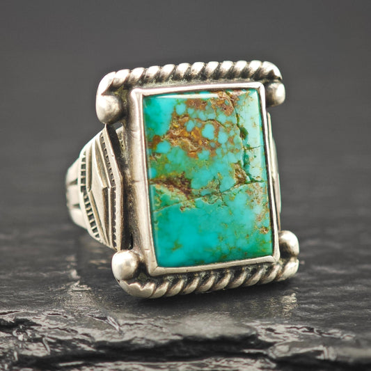 Historic, Native American Green Turquoise Ring Sterling Silver