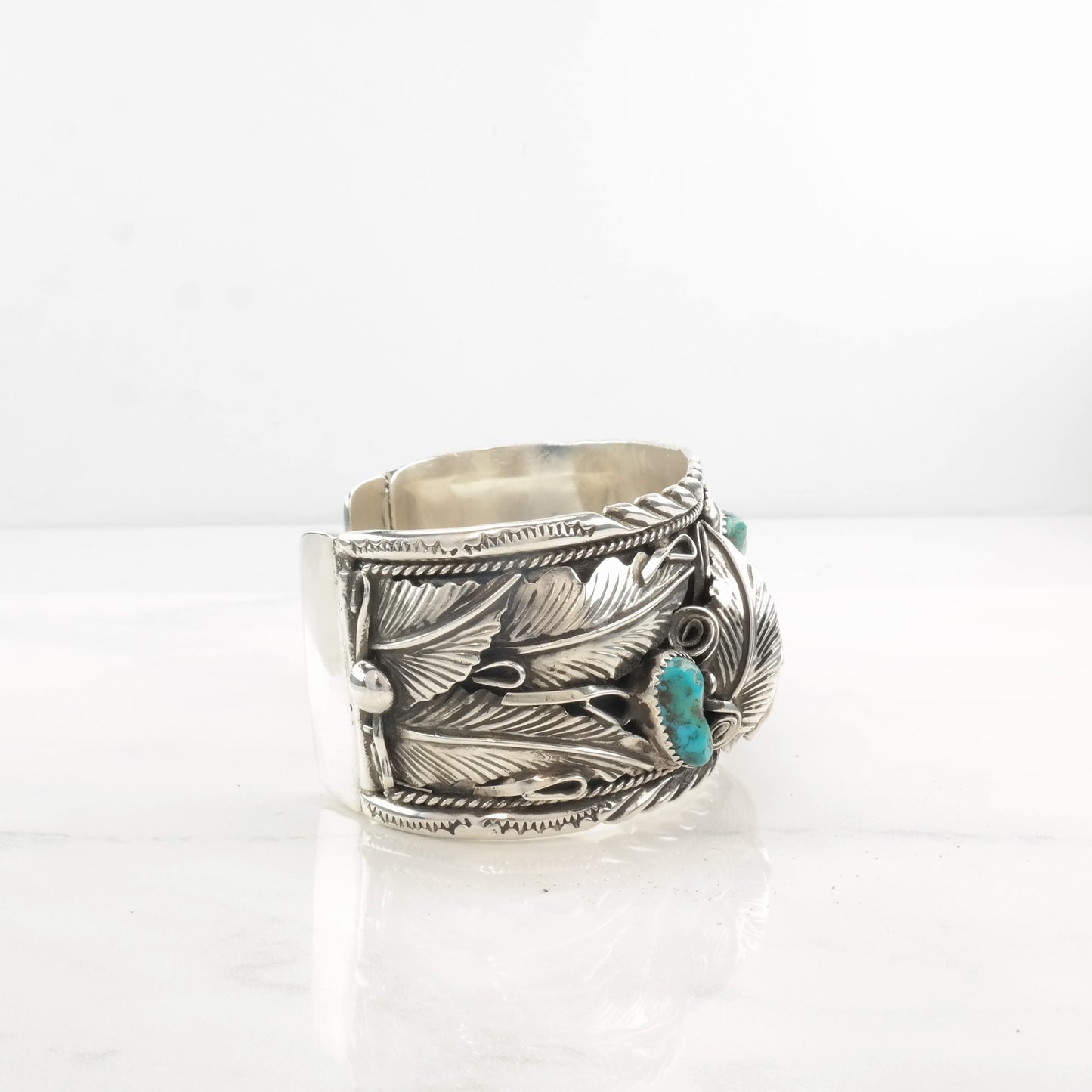 Navajo Sterling Silver Cuff Bracelet Turquoise, Coral